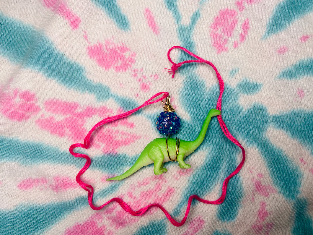 GREEN DINO WITH BLUE CHARM NECKLACE