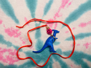 BLUE DINO PINK SMILE CHARM NECKLACE