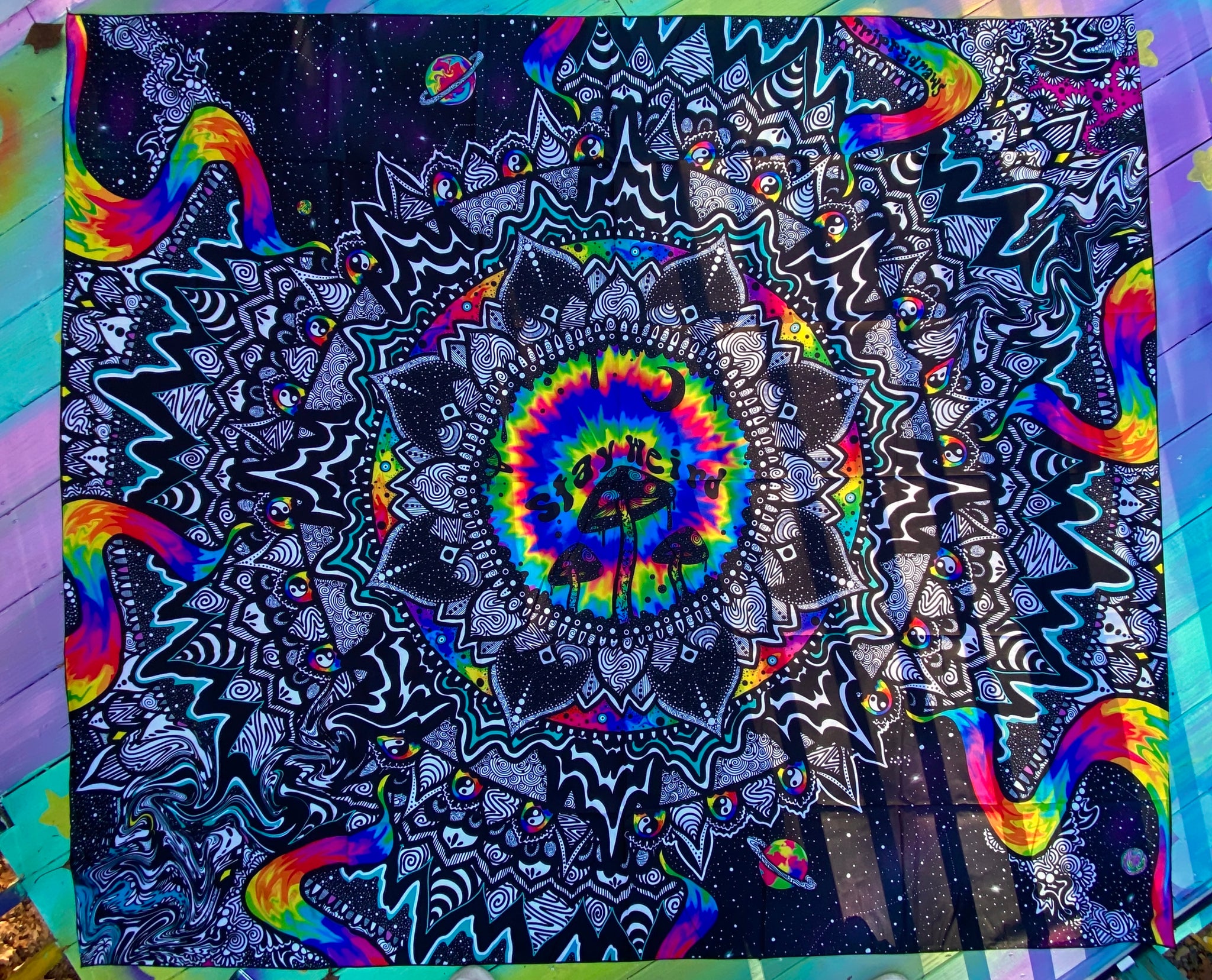 Rainbow mandala swoosh Wall Tapestry by Sea of Grace
