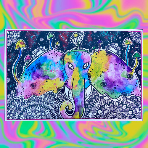 Rainbow Trippy Elephant PRINT
