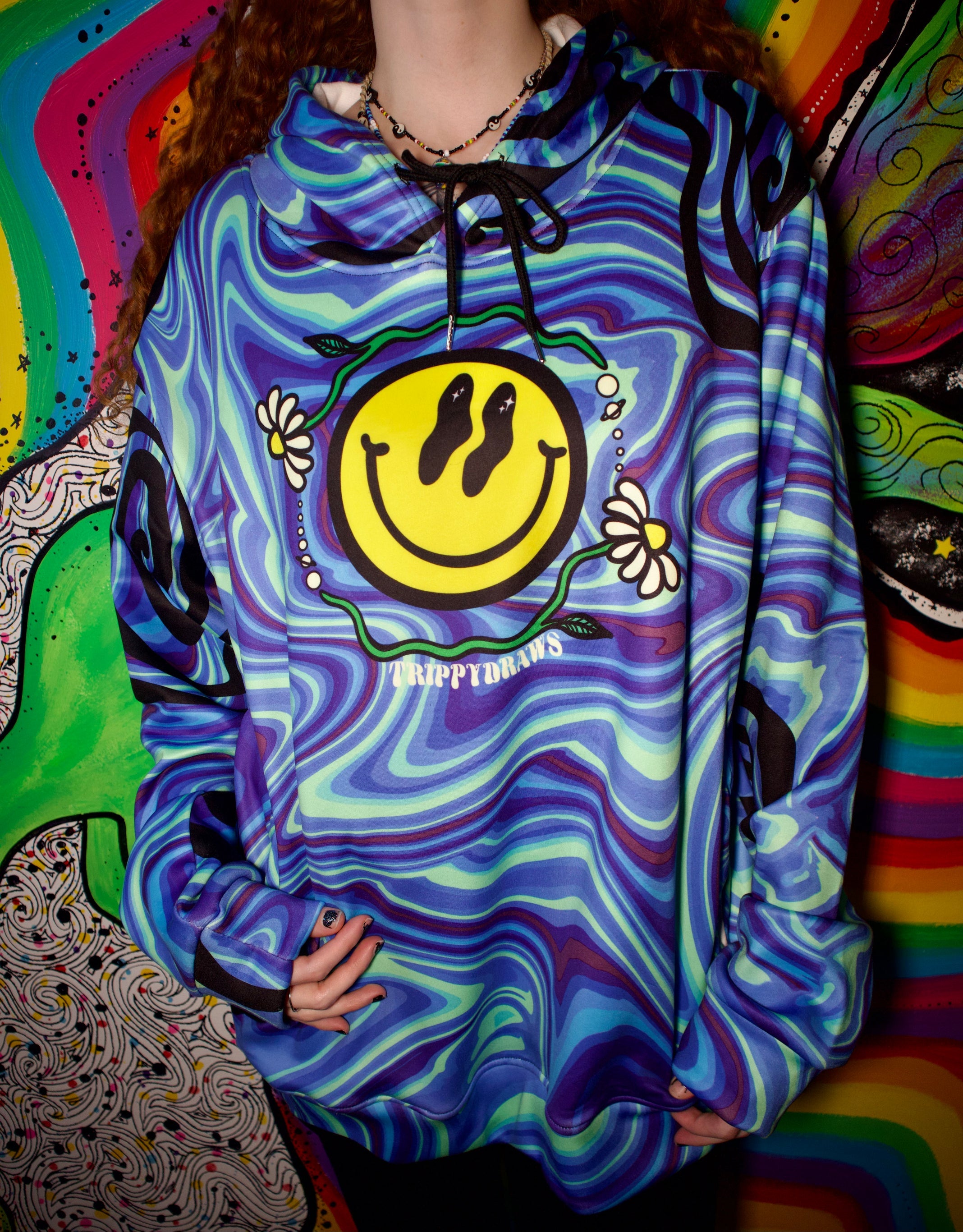 Smiley face tie dye hoodie hot sale